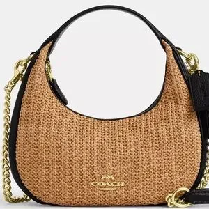 Coach Tan and Black Shoulder Bag with Gold Accents